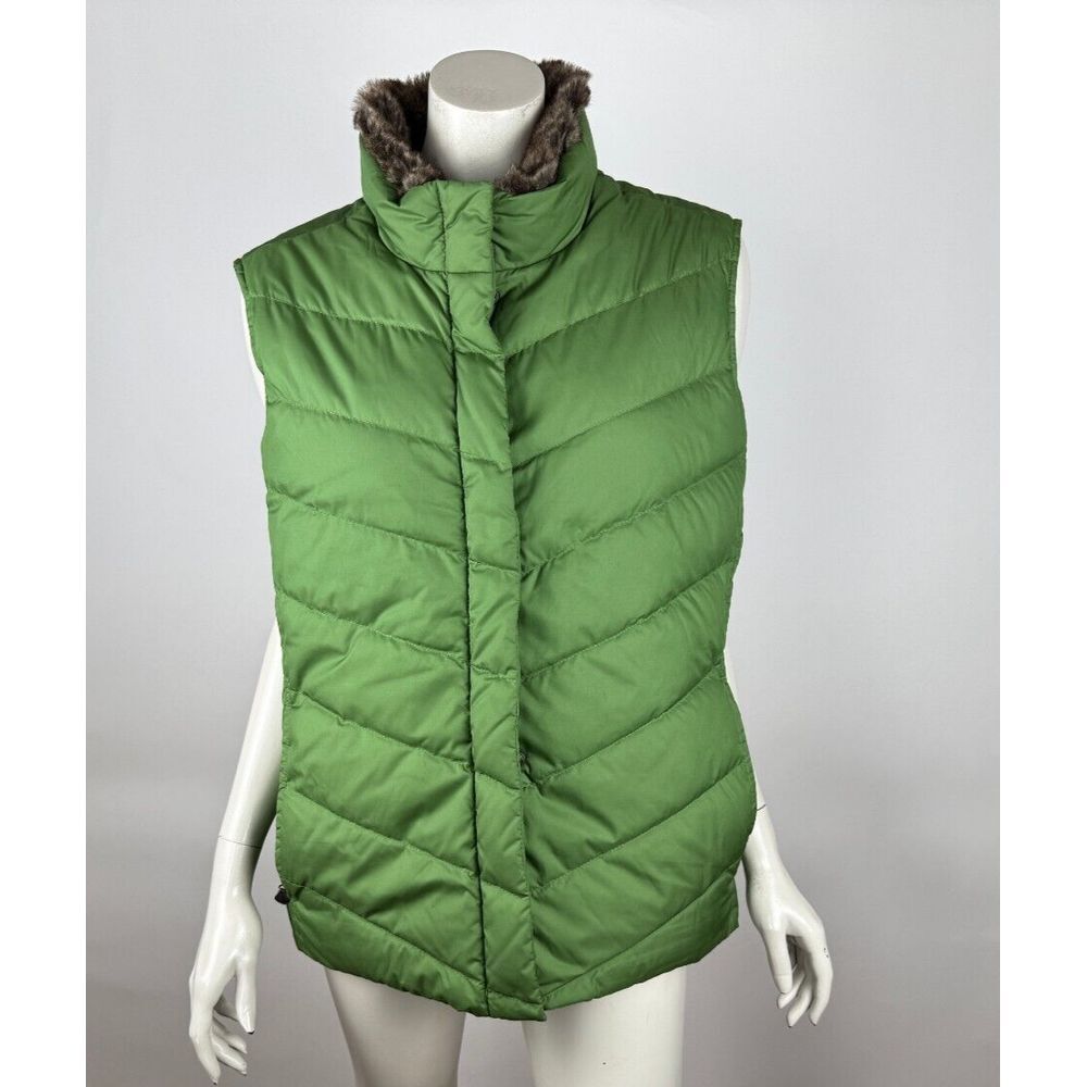 Eddie Bauer Quilted Goose Down Jacket Women XXL Faux Fur Collar Full Zip Vest